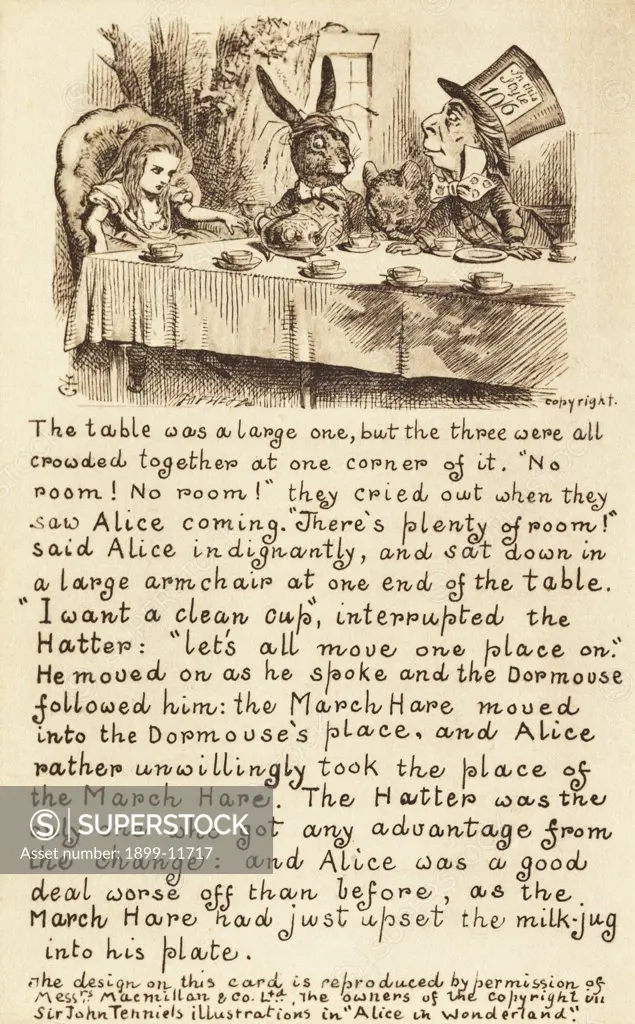 A Mad Tea Party Postcard after John Tenniel. ca. 1907, A Mad Tea Party Postcard after John Tenniel 