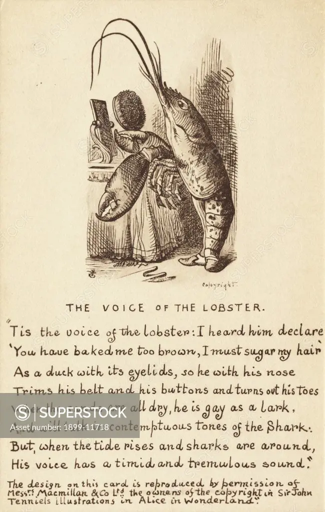 The Voice of the Lobster Postcard after John Tenniel. ca. 1907, The Voice of the Lobster Postcard after John Tenniel 