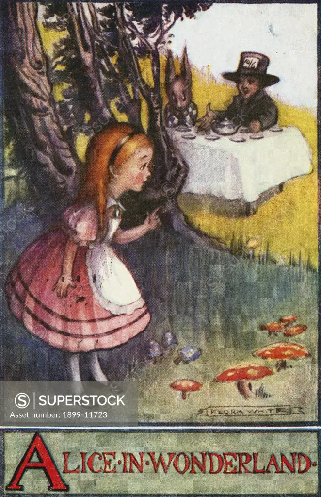 Alice in Wonderland Postcard by Flora White. ca. 1922, Alice in Wonderland Postcard by Flora White 