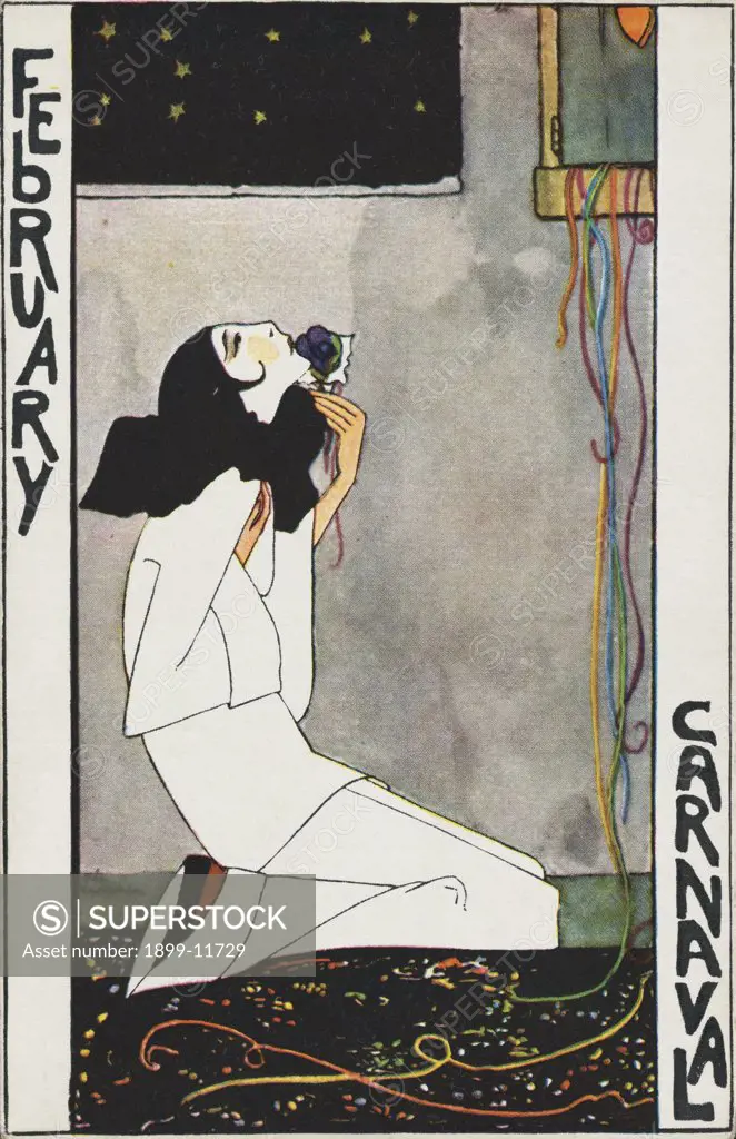 February: Carnaval Postcard by Rie Cramer. ca. 1907-1930, February: Carnaval Postcard by Rie Cramer 