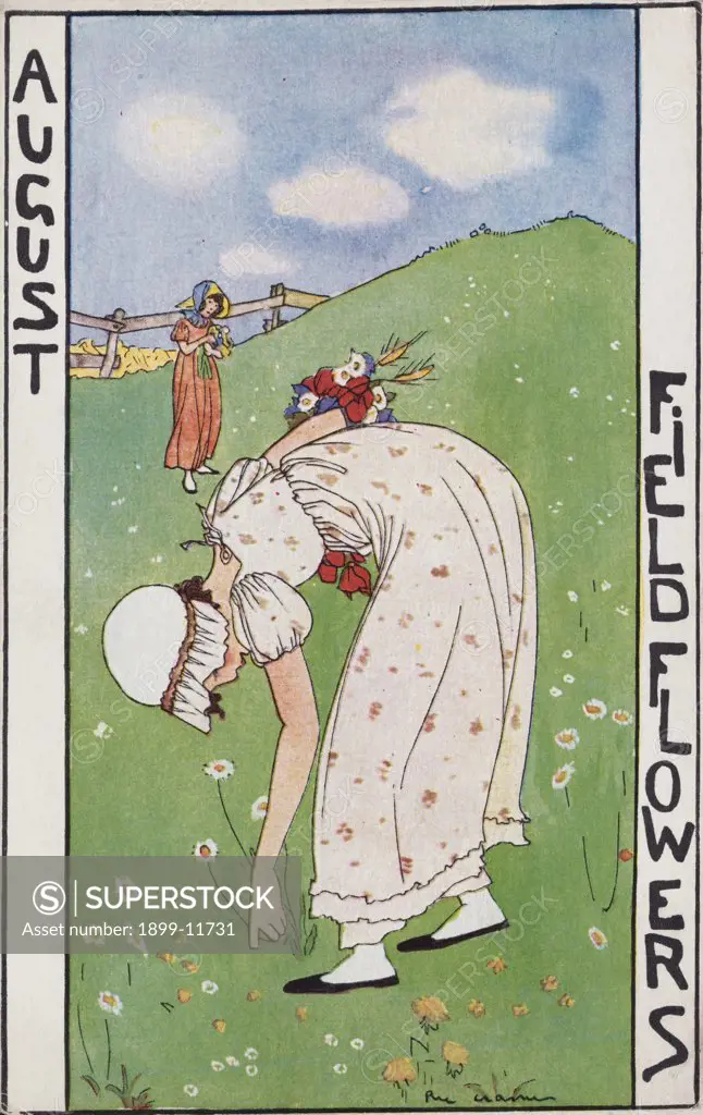 August: Field Flowers Postcard by Rie Cramer. ca. 1907-1930, August: Field Flowers Postcard by Rie Cramer 