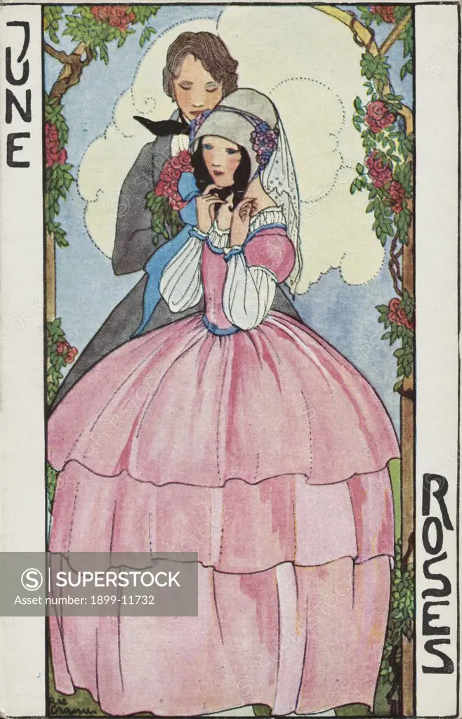 June: Roses Postcard by Rie Cramer. ca. 1907-1930, June: Roses Postcard by Rie Cramer 