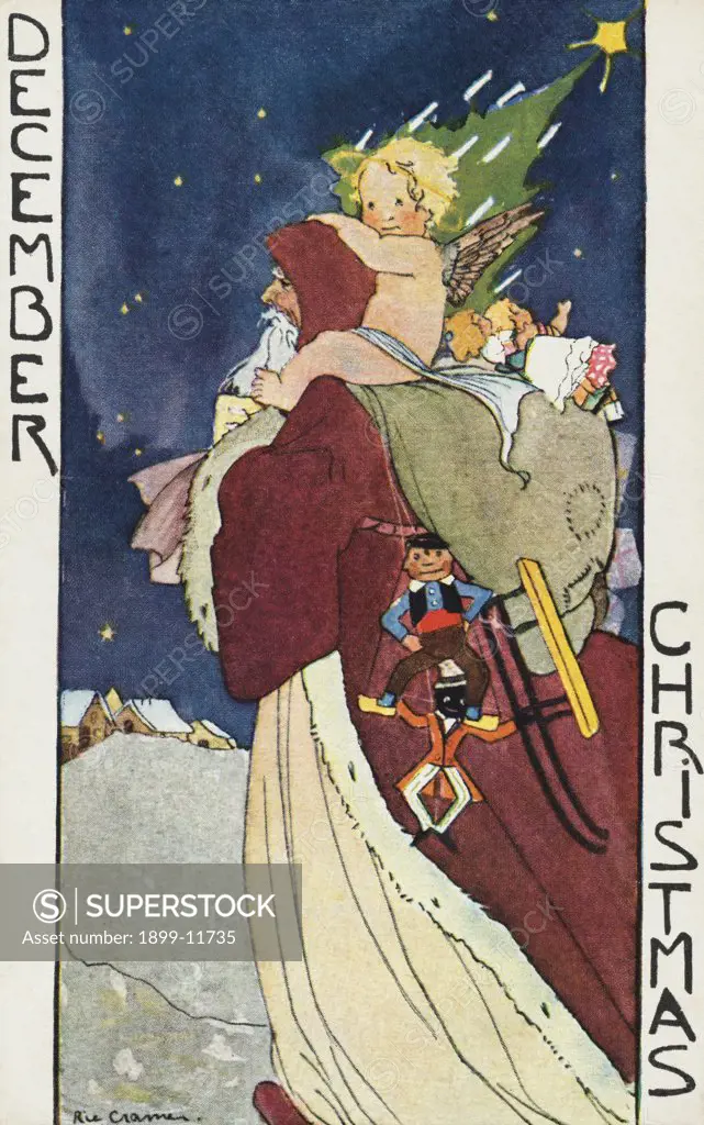 December: Christmas Postcard by Rie Cramer. ca. 1907-1930, December: Christmas Postcard by Rie Cramer 