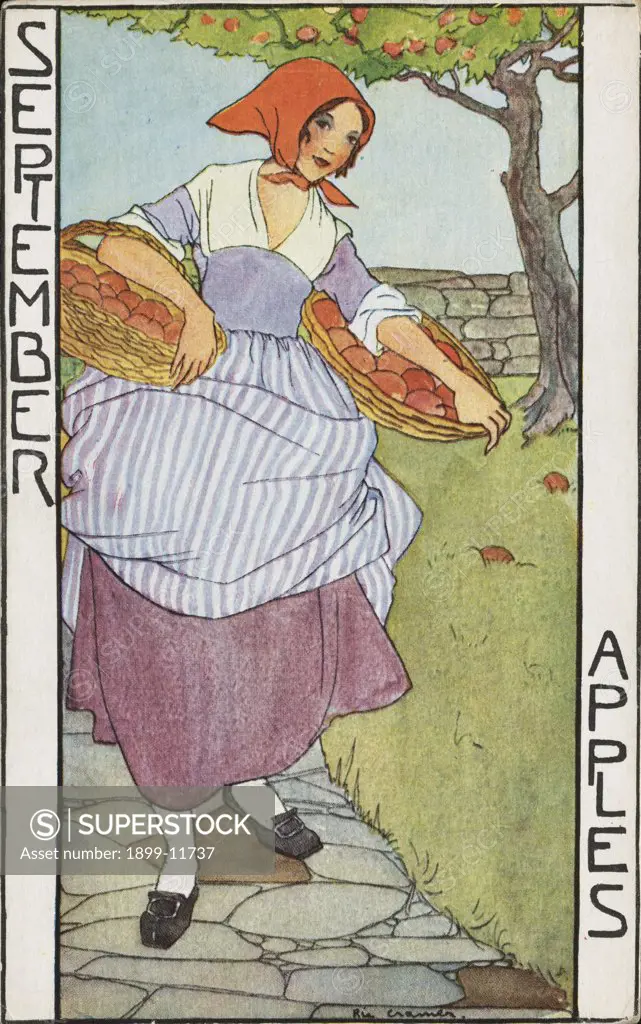 September: Apples Postcard by Rie Cramer. ca. 1907-1930, September: Apples Postcard by Rie Cramer 