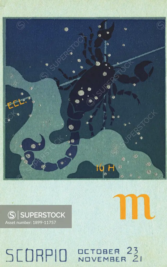 Scorpio Serigraph Postcard. ca. 1900-1920, Scorpio Serigraph Postcard 