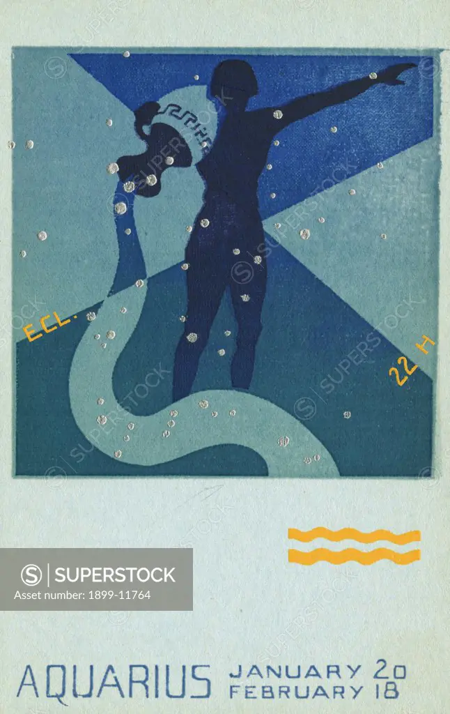 Aquarius Serigraph Postcard. ca. 1900-1920, Aquarius Serigraph Postcard 