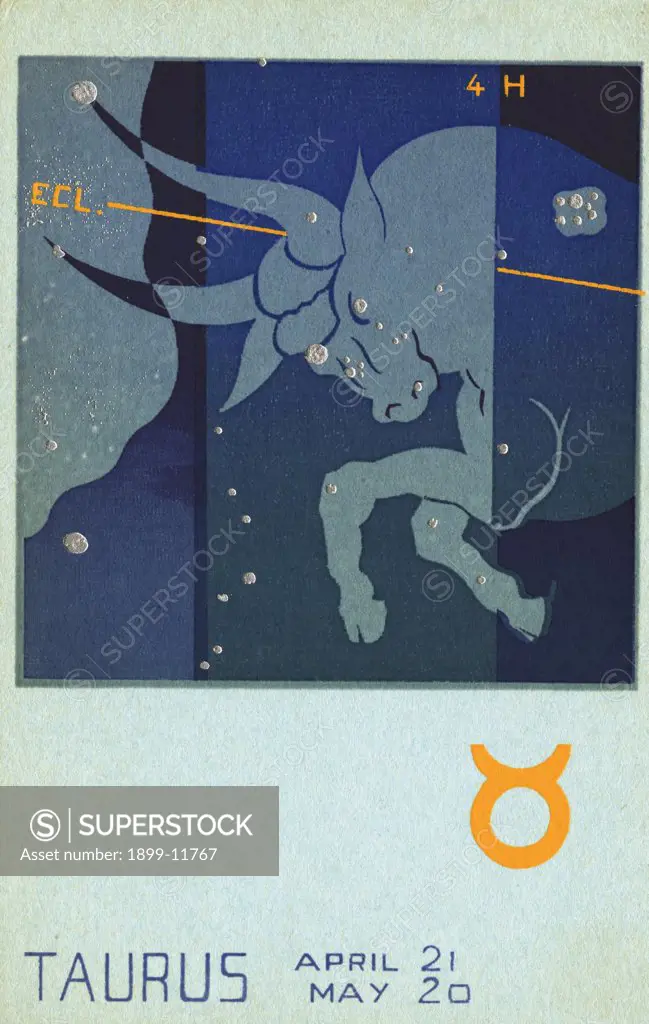 Taurus Serigraph Postcard. ca. 1900-1920, Taurus Serigraph Postcard 