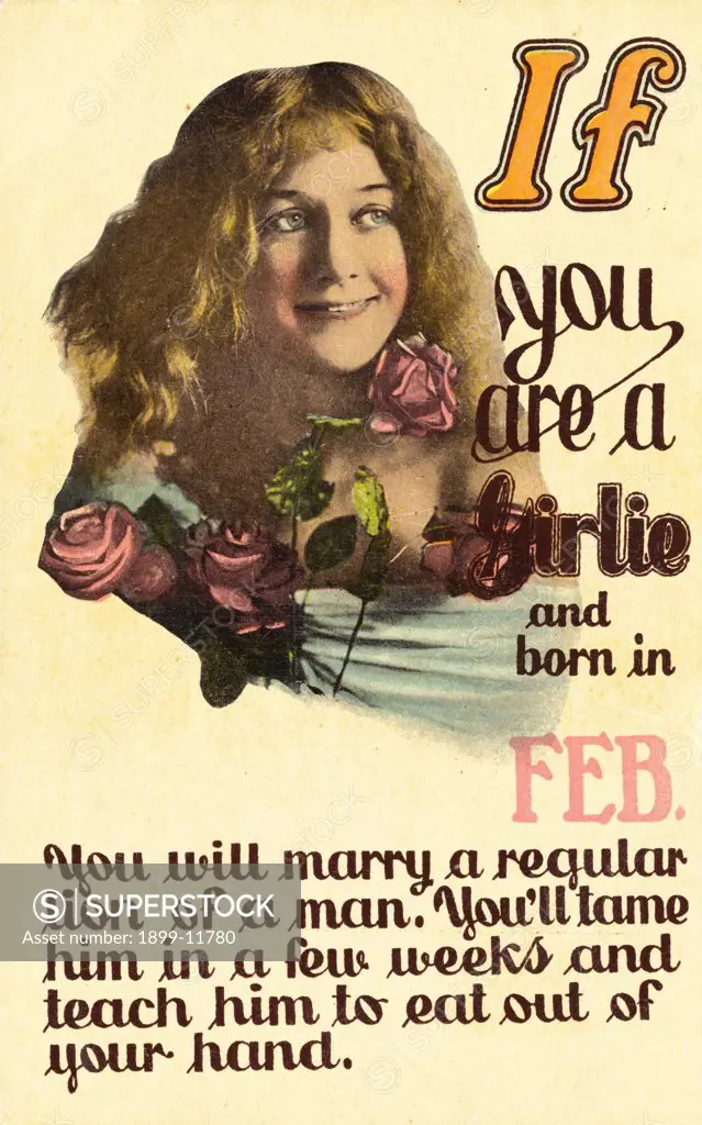 If You Are a Girlie and Born in Feb. Postcard. ca. 1900, If You Are a Girlie and Born in Feb. Postcard 