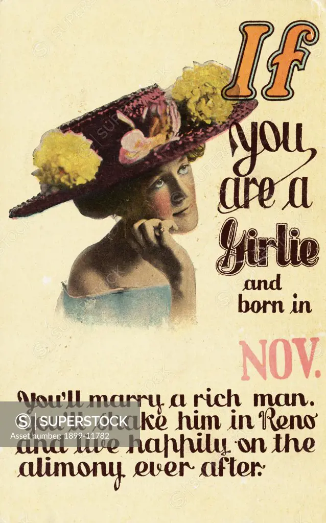 If You Are a Girlie and Born in Nov. Postcard. ca. 1900, If You Are a Girlie and Born in Nov. Postcard 