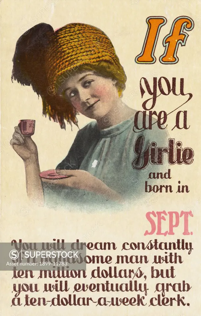 If You Are a Girlie and Born in Sept. Postcard. ca. 1900, If You Are a Girlie and Born in Sept. Postcard 