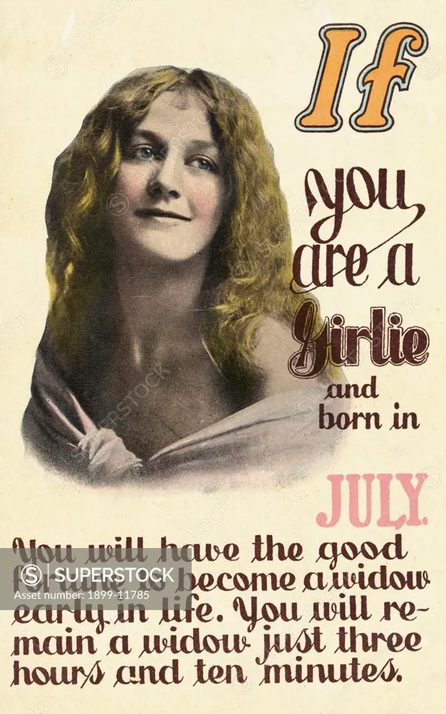 If You Are a Girlie and Born in July Postcard. ca. 1900, If You Are a Girlie and Born in July Postcard 