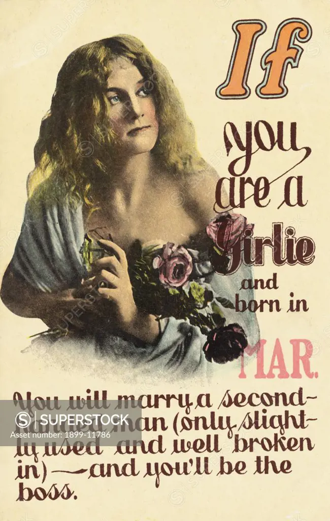 If You Are a Girlie and Born in Mar. Postcard. ca. 1900, If You Are a Girlie and Born in Mar. Postcard 