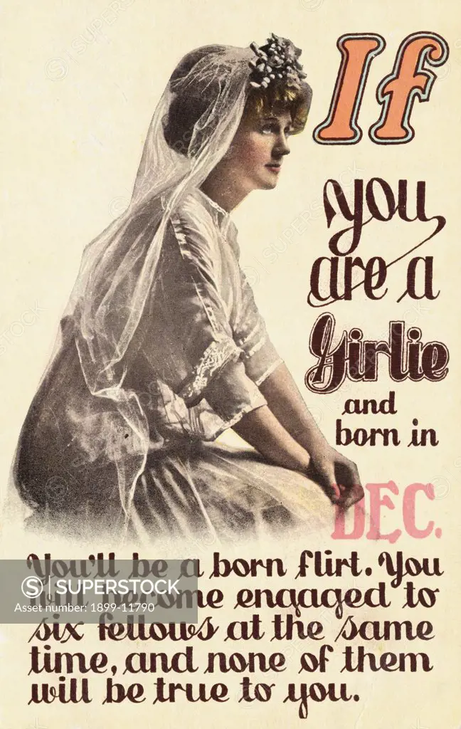 If You Are a Girlie and Born in Dec. Postcard. ca. 1900, If You Are a Girlie and Born in Dec. Postcard 