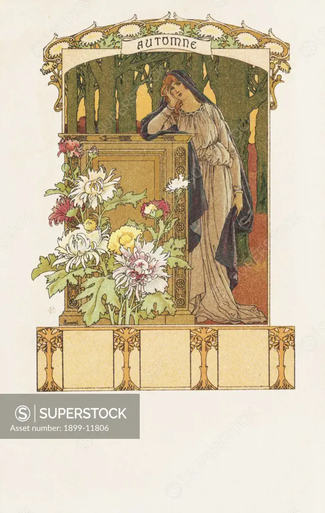 Automne Postcard by Elisabeth Sonrel. ca. 1900, Automne Postcard by Elisabeth Sonrel 