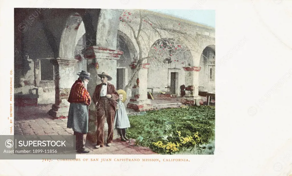 Corridors of San Juan Capistrano Mission, California Postcard. 1904, Corridors of San Juan Capistrano Mission, California Postcard 