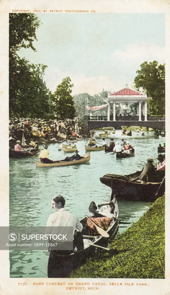 Band Concert on Grand Canal, Belle Isle Park, Detroit, Mich Postcard. 1903, Band Concert on Grand Canal, Belle Isle Park, Detroit, Mich Postcard 