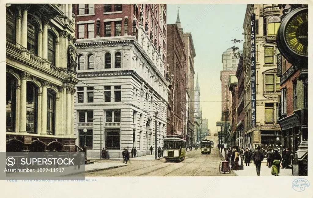Postcard of Fifth and Wood Streets in Pittsburgh. ca. 1908, Postcard of Fifth and Wood Streets in Pittsburgh 