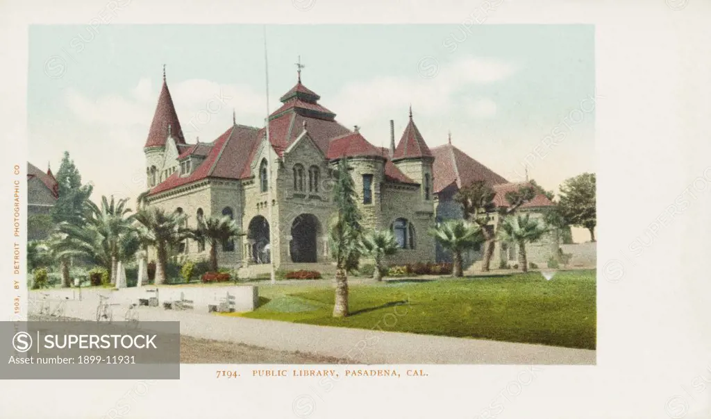 Public Library, Pasadena, Cal. Postcard. 1903, Public Library, Pasadena, Cal. Postcard 