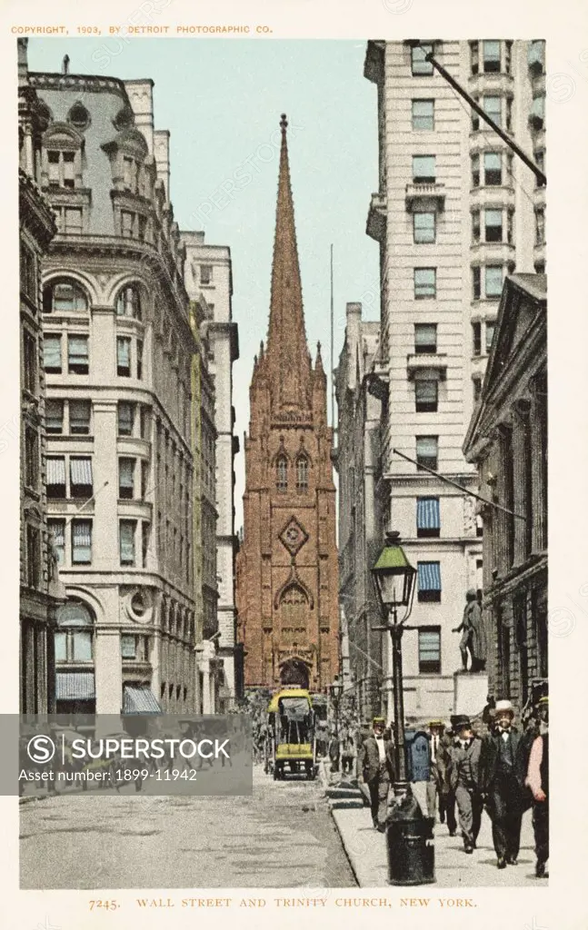 Wall Street and Trinity Church, New York Postcard. 1903, Wall Street and Trinity Church, New York Postcard 