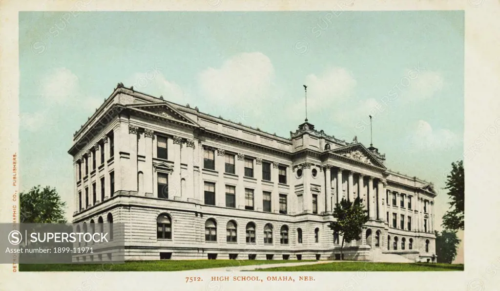 High School, Omaha, Nebraska Postcard. ca. 1900, High School, Omaha, Nebraska Postcard 