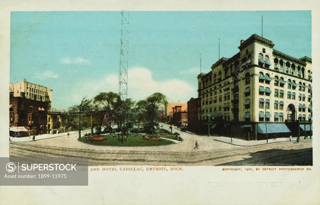 Washington Boulevard and Hotel Cadillac Postcard. 1904, Washington Boulevard and Hotel Cadillac Postcard 
