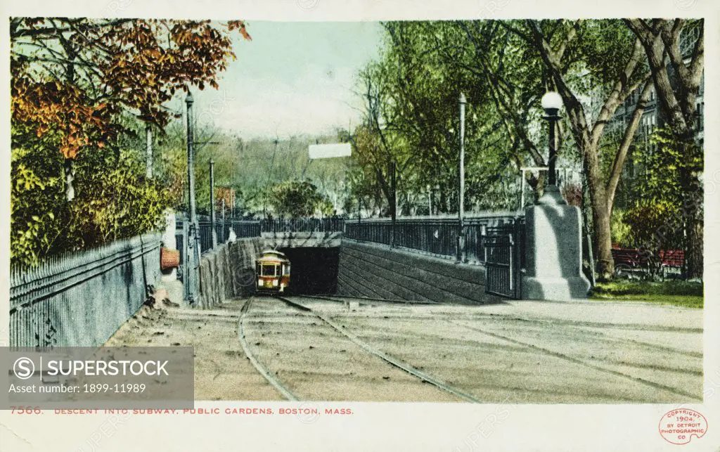 Descent into Subway, Public Gardens, Boston, Mass. Postcard. 1904, Descent into Subway, Public Gardens, Boston, Mass. Postcard 