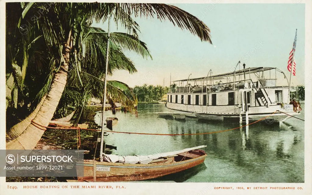 House Boating on the Miami River, Fla. Postcard. 1904, House Boating on the Miami River, Fla. Postcard 