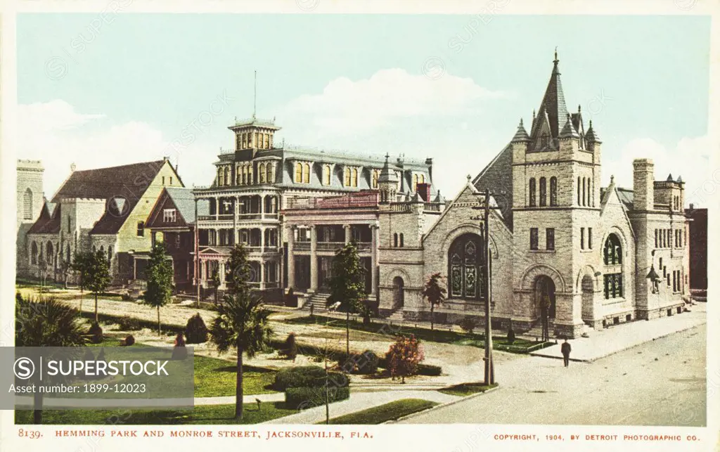 Hemming Park and Monroe Street, Jacksonville, Fla. Postcard. 1904, Hemming Park and Monroe Street, Jacksonville, Fla. Postcard 