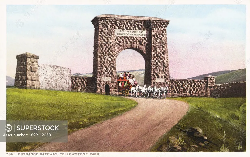 Entrance Gateway, Yellowstone National Park Postcard with Horse-Drawn Carriage. Entrance Gateway, Yellowstone National Park Postcard with Horse-Drawn Carriage 