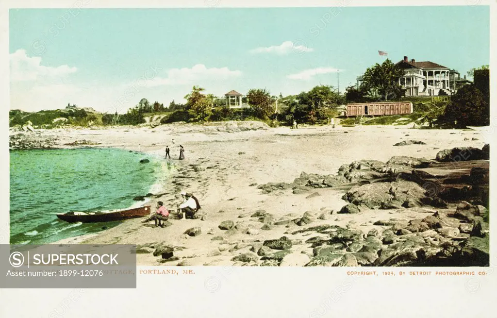 Beach at Cape Cottage, Portland, ME. Postcard. 1904, Beach at Cape Cottage, Portland, ME. Postcard 