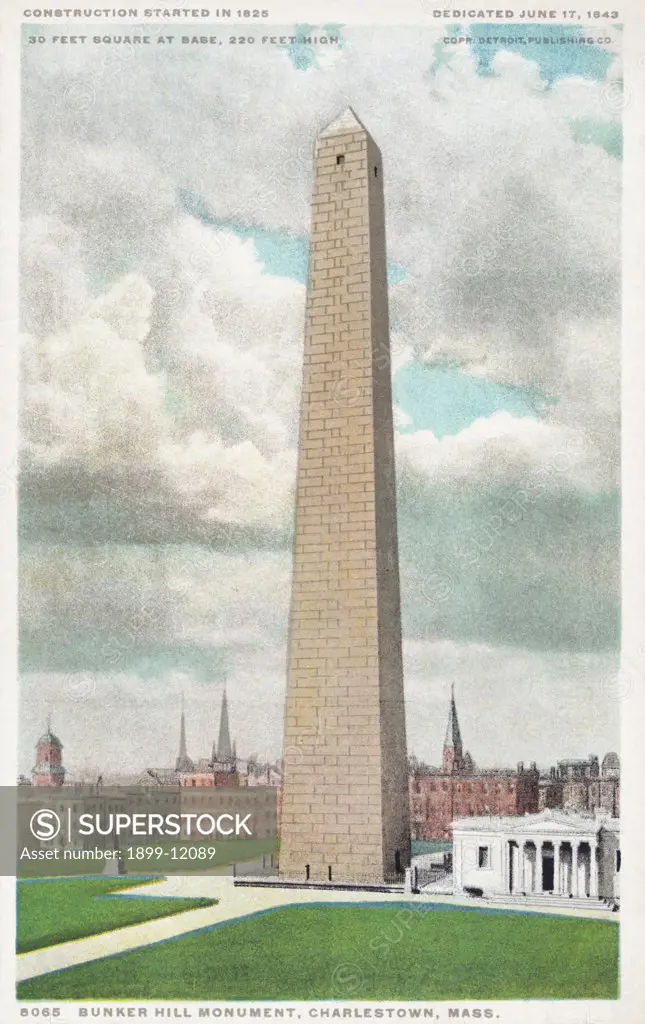 Bunker Hill Monument, Charlestown, Mass. Postcard. ca. 1900-1910, Bunker Hill Monument, Charlestown, Mass. Postcard 