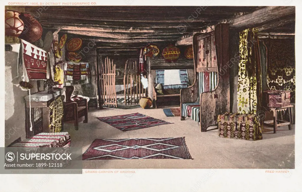 An Up-Stairs Room, Hopi House Postcard. 1905, An Up-Stairs Room, Hopi House Postcard 