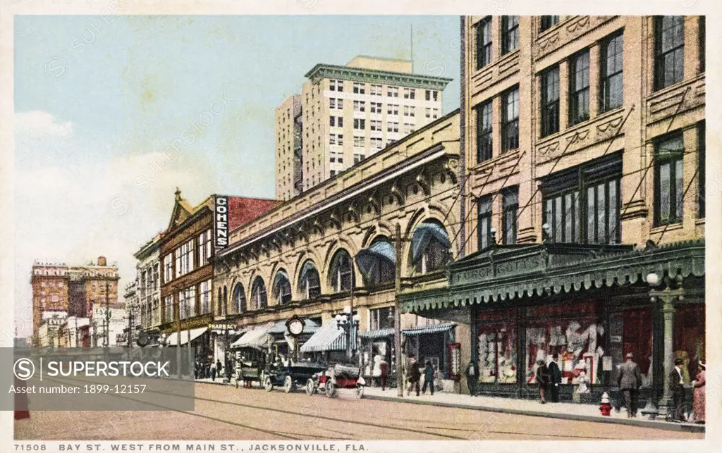 Bay St. West from Main St., Jacksonville, Fla. Postcard. ca. 1915-1925, Bay St. West from Main St., Jacksonville, Fla. Postcard 
