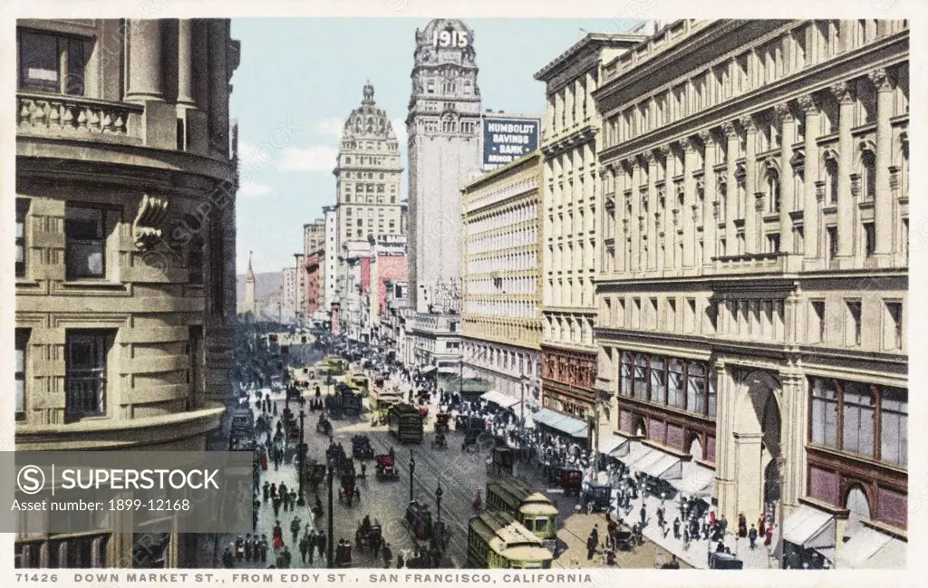 Down Market St., from Cody St., San Francisco, California Postcard. ca. 1915-1925, Down Market St., from Cody St., San Francisco, California Postcard 