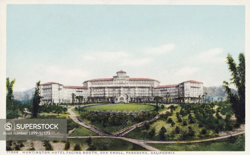 Huntington Hotel Facing South, Oak Knoll, Pasadena, California Postcard. ca. 1915-1925, Huntington Hotel Facing South, Oak Knoll, Pasadena, California Postcard 