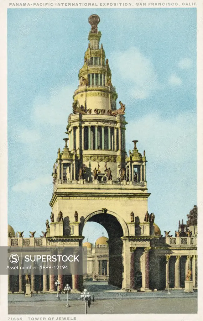 Tower of Jewels Postcard. ca. 1915-1930, This image is from the Panama-Pacific International Exposition in San Francisco, California in 1915. 