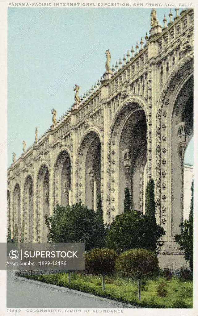 Colonnades, Court of Abundance Postcard. ca. 1915-1930, This image is from the Panama-Pacific International Exposition in San Francisco, California in 1915. 