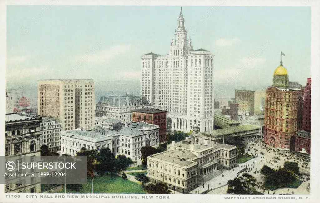 City Hall and New Municipal Building, New York Postcard. ca. 1915-1930, City Hall and New Municipal Building, New York Postcard 