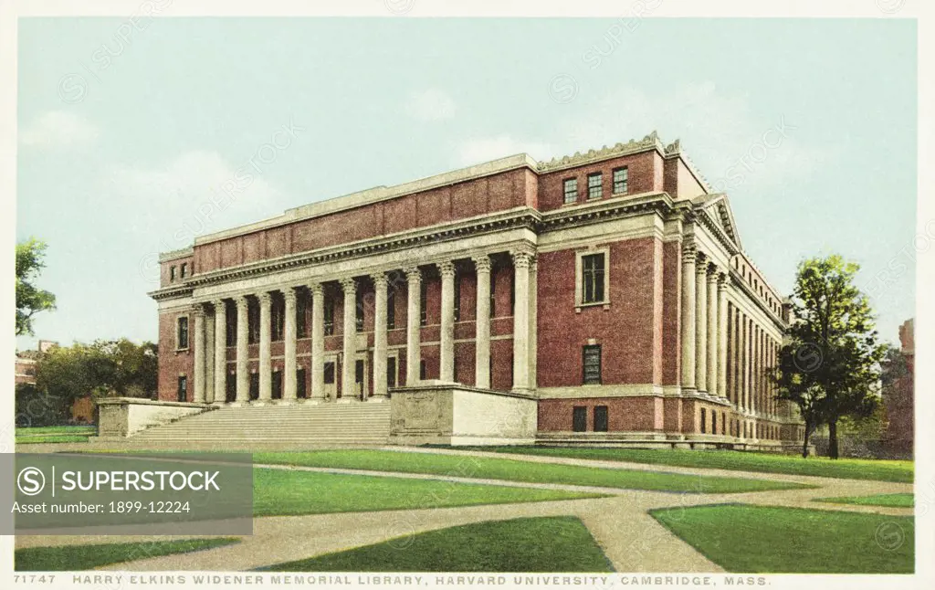 Harry Elkins Widener Memorial Library, Harvard University, Cambridge, Mass. Postcard. ca. 1915-1930, Harry Elkins Widener Memorial Library, Harvard University, Cambridge, Mass. Postcard 