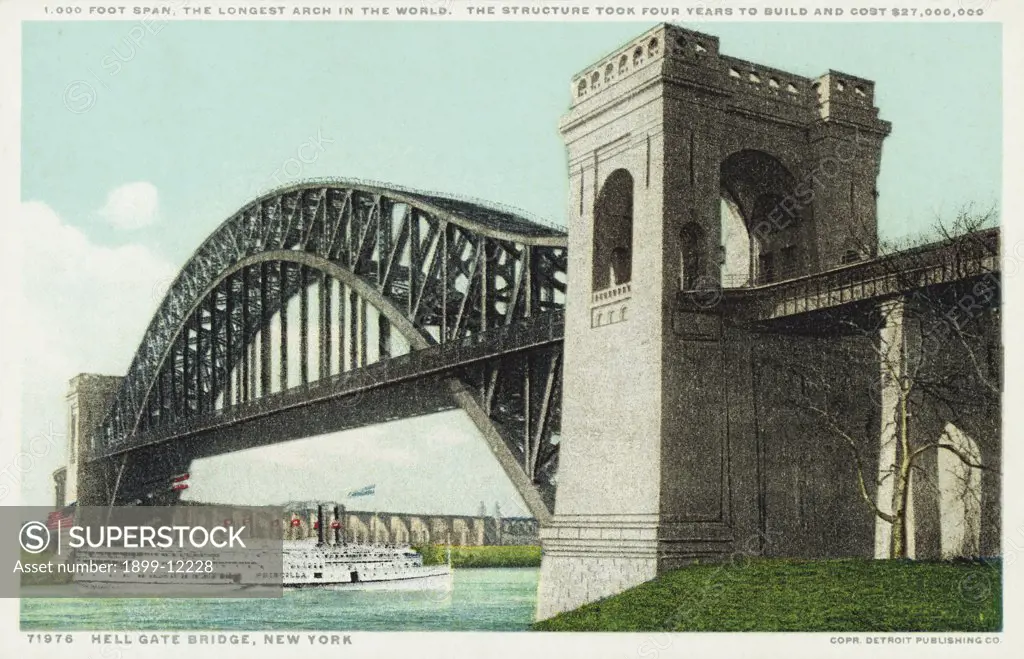 Hell Gate Bridge, New York Postcard. ca. 1915-1930, Hell Gate Bridge, New York Postcard 