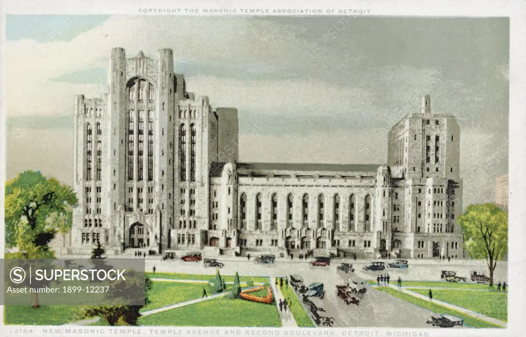 New Masonic Temple, Detroit, Michigan Postcard. ca. 1905-1939, New Masonic Temple, Detroit, Michigan Postcard 