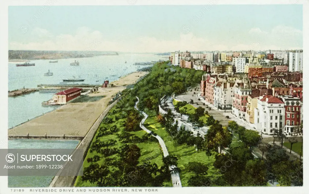 Riverside Drive and Hudson River, New York Postcard. ca. 1905-1939, Riverside Drive and Hudson River, New York Postcard 