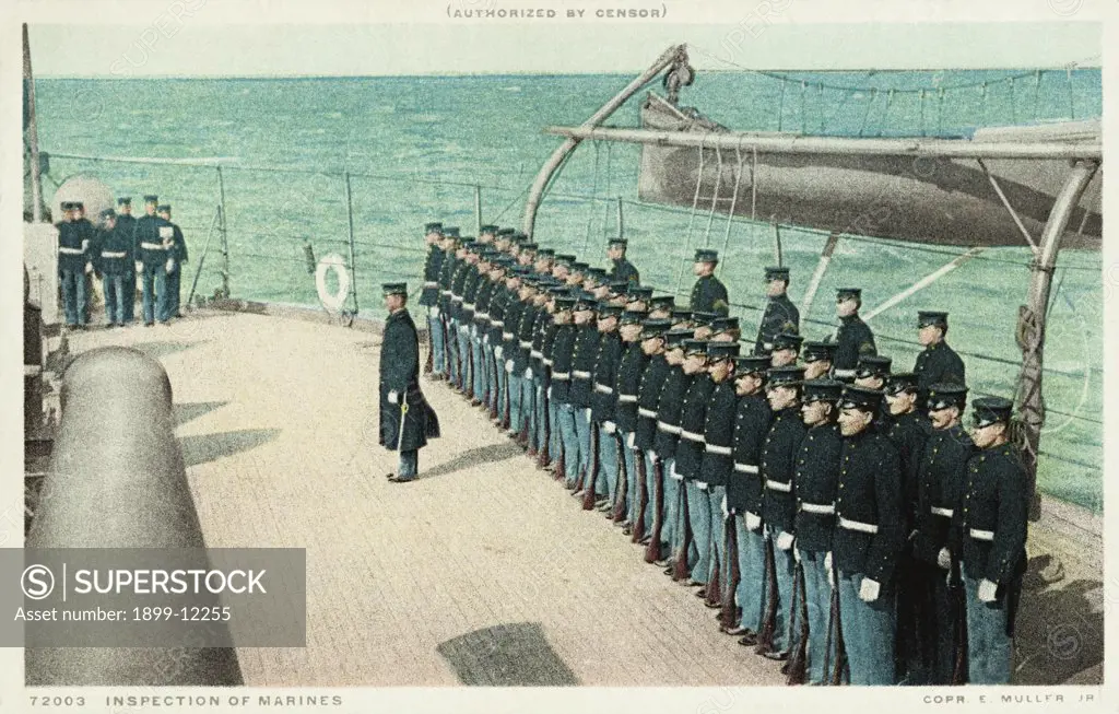 Inspection of Marines Postcard. ca. 1905-1939, Inspection of Marines Postcard 