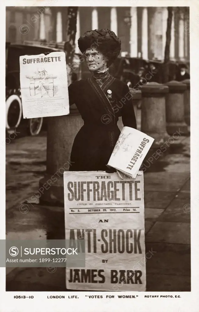 Postcard of a Suffragette Holding Newspapers. Postcard of a Suffragette Holding Newspapers 