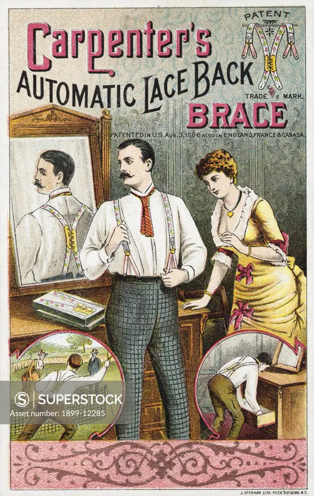 Carpenter's Automatic Lace Back Brace Trade Card. ca. 1880-1920