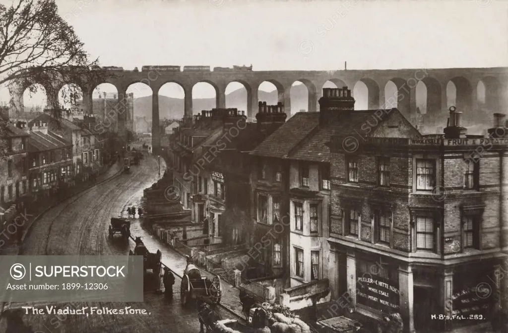 Postcard of Viaduct in Folkestone. 1918, Folkestone, Kent, England, UK, Postcard of Viaduct in Folkestone 