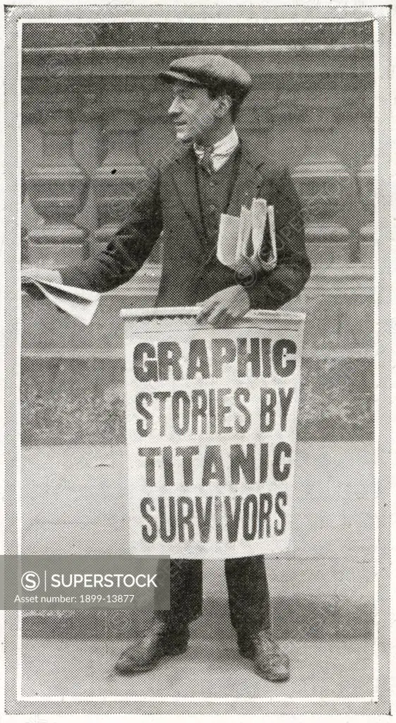 Photograph of newspaper seller - How the News of the Sinking of the Titanic Reached Londoners which sank on April 15th, 1912 after striking an iceberg off the coast of New Foundland during her maiden voyage. Titanic Images/UIG