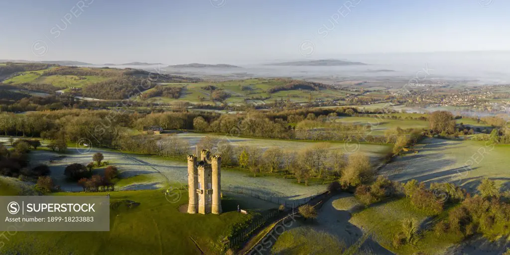 Aerial view, Broadway Tower, Cotswold Hills, Cotswald, UK. (Photo by: Matthew Williams-Ellis/UIG)