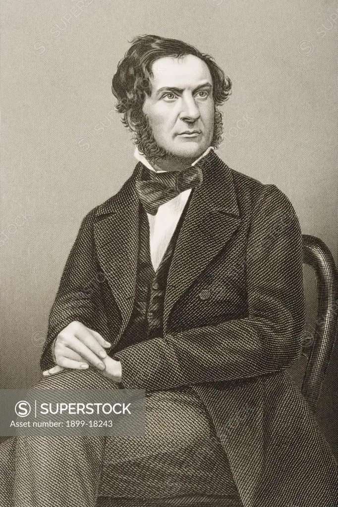 William Ewart Gladstone,1809-1898. English Chancellor of the Exchequer, statesman and four-time prime minister of Great Britain (1868-74, 1880-85, 1886, 1892-94).Engraved by D.J.Pound from a photograph by Mayall. From the book ""The Drawing-Room Portrait Gallery of Eminent Personages"" Volume 2. Published in London 1859.