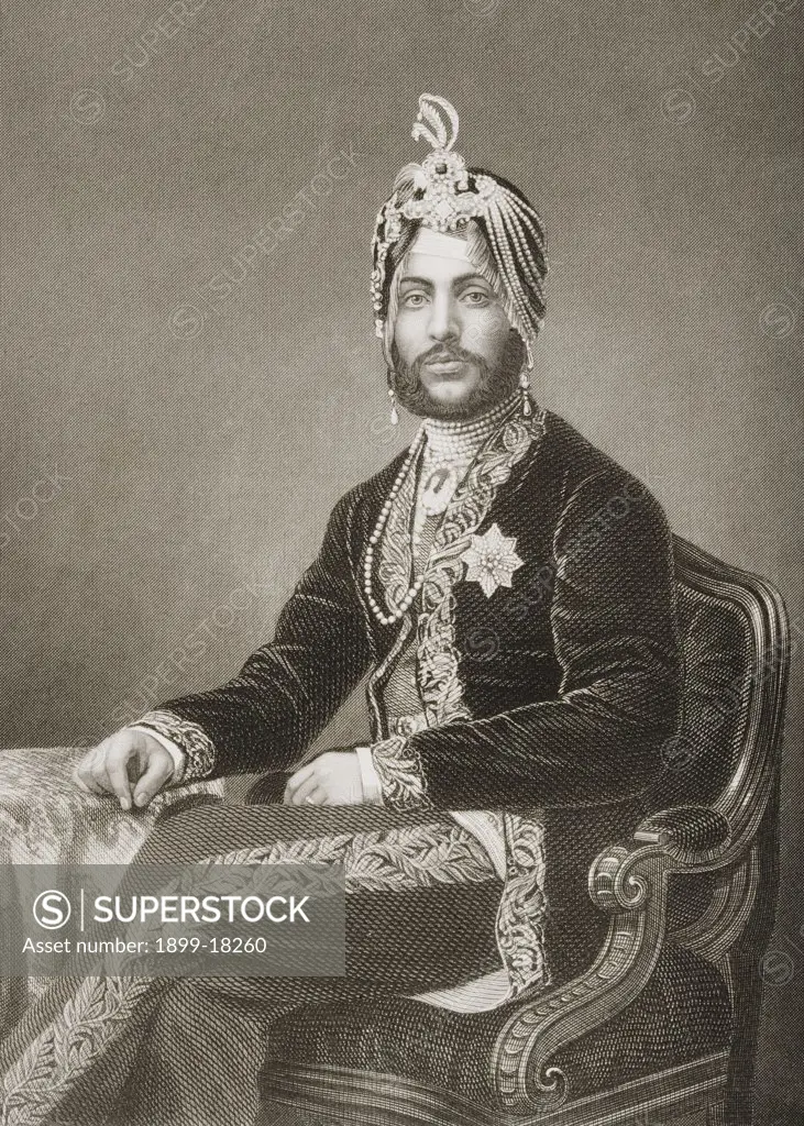 Dhuleep Singh, Maharajah of Lahore,1837-1893.Engraved by D.J. Pound from a photograph by Mayall. From the book ""The Drawing-Room Portrait Gallery of Eminent Personages"" Published in London 1859.